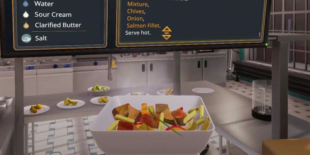 Screen shot of penne in salmon sauce recipe in Cooking Simulator