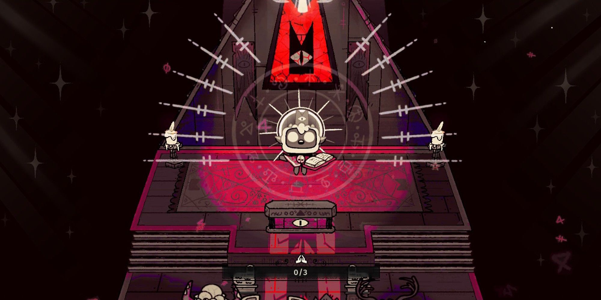 The lamb gives a sermon in their temple in Cult Of The Lamb
