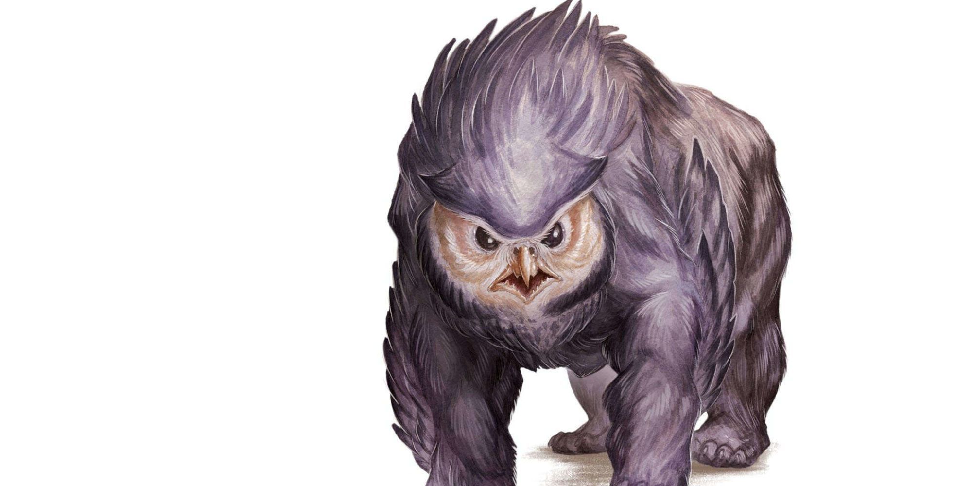 D&amp;D owlbear with bear body and owl head including fur and some feathers