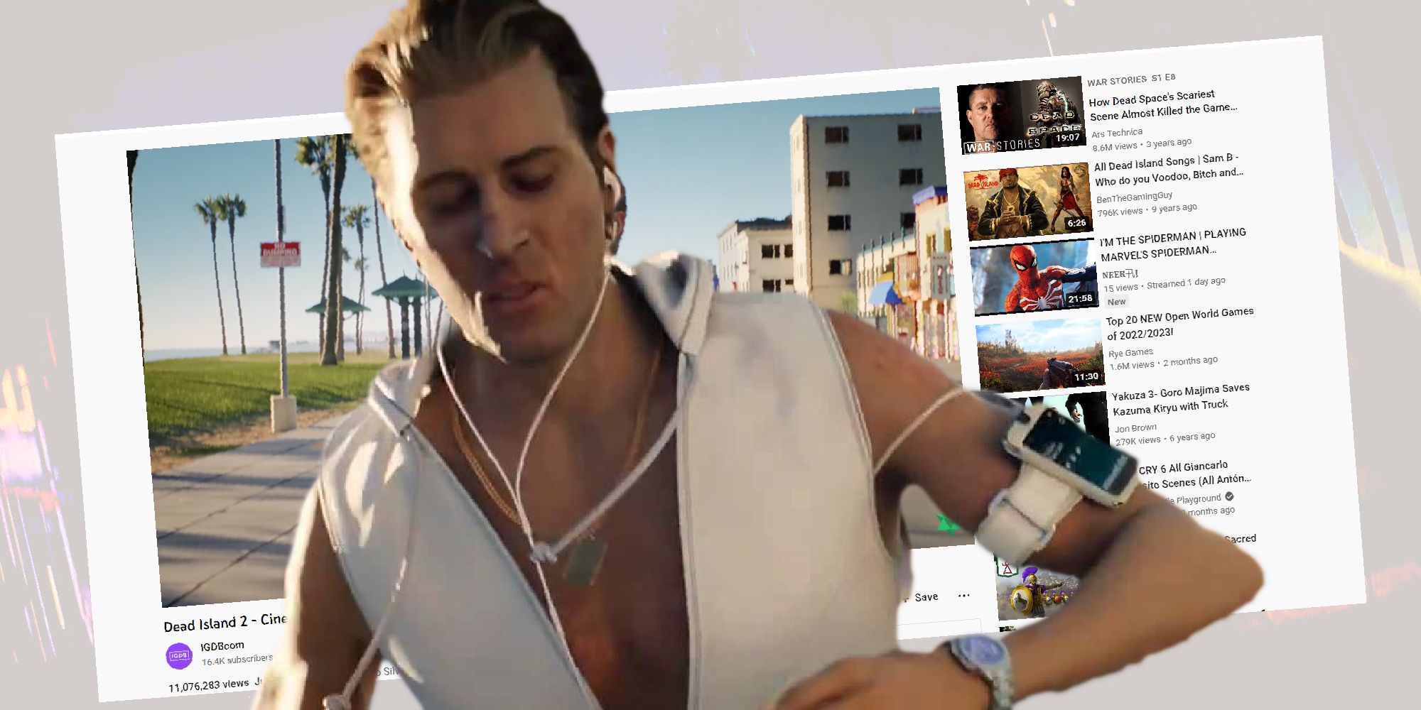 Dead Island 2 jogging guy against YouTube backdrop