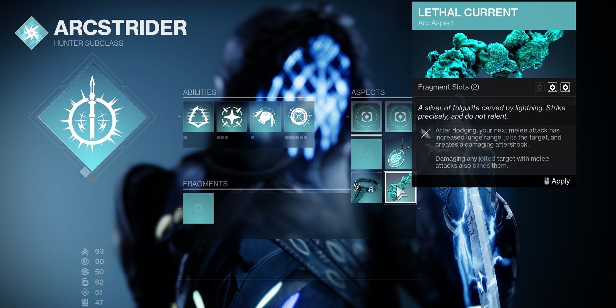 Destiny 2 Arcstrider Hunter Lethal Current Aspect