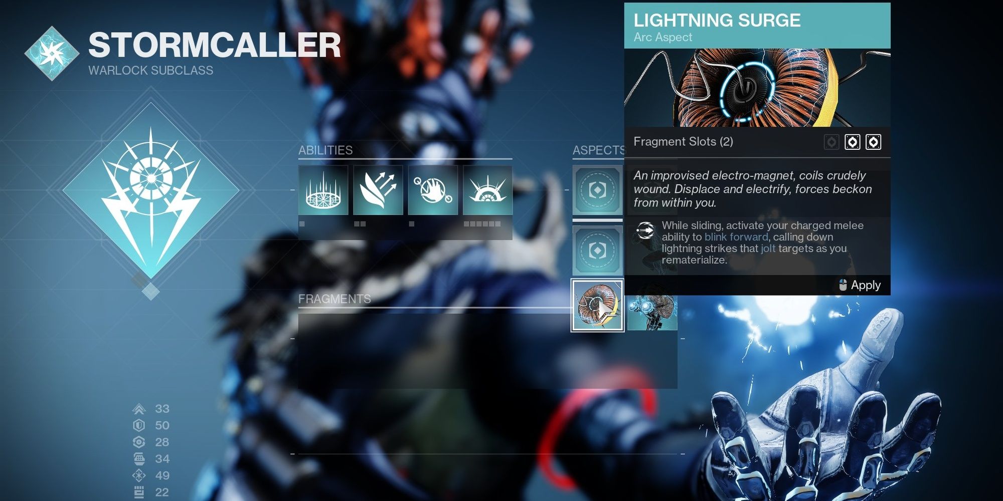Destiny 2 Stormcaller Warlock Lightning Surge Aspect