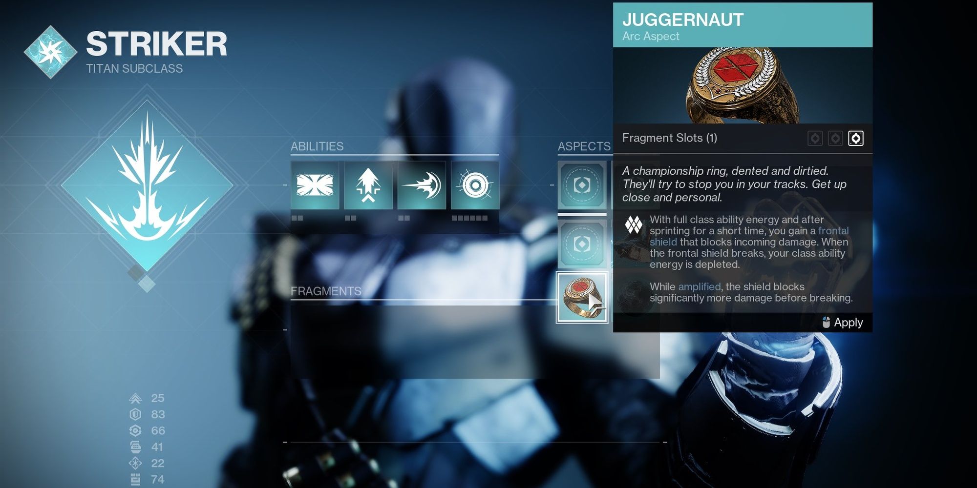 Destiny 2 Striker Titan Juggernaut Aspect
