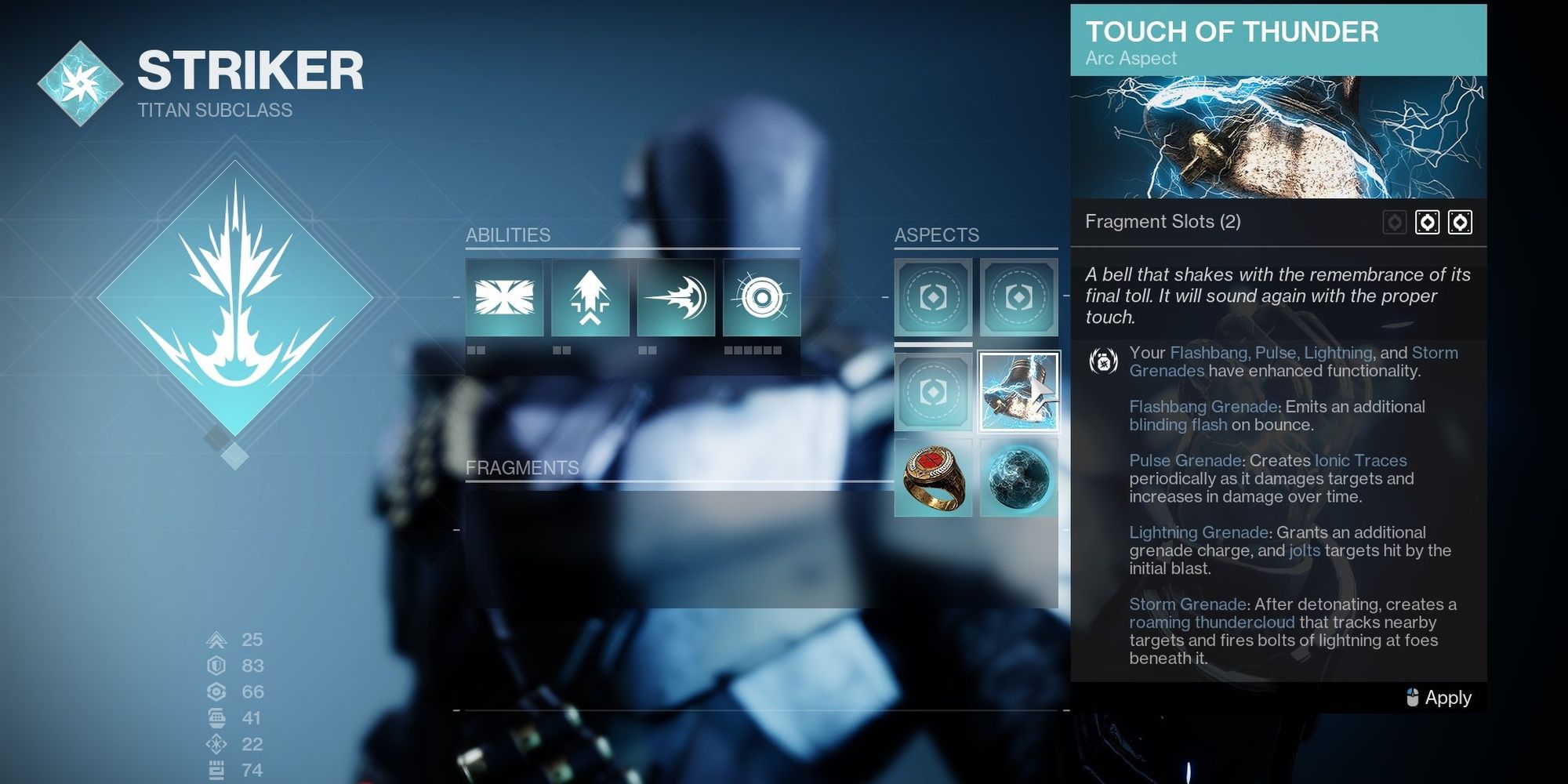 Destiny 2 Striker Titan Touch Of Thunder Aspect