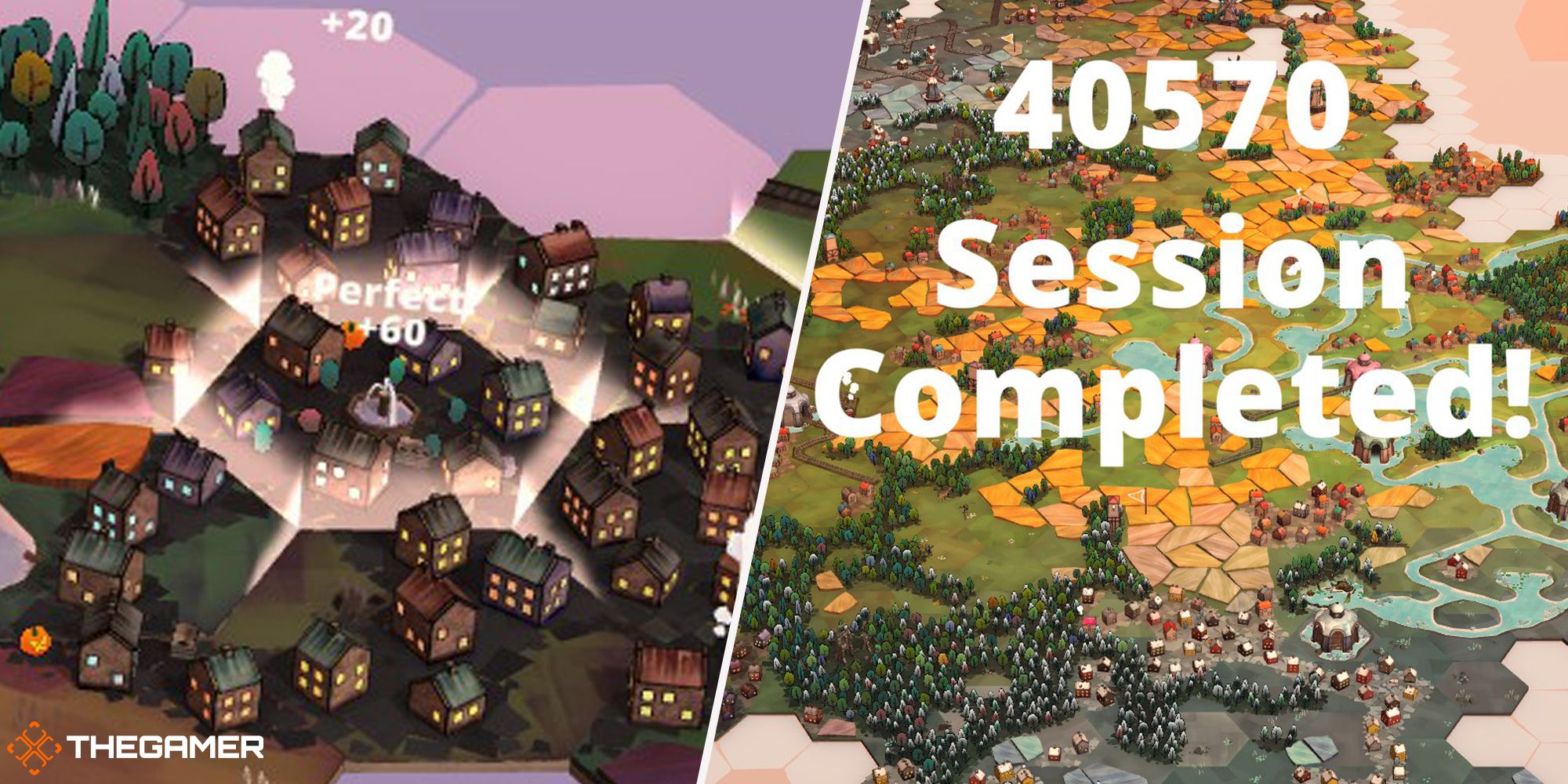 Dorfromantikk - perfect placement (left), session complete score (right)