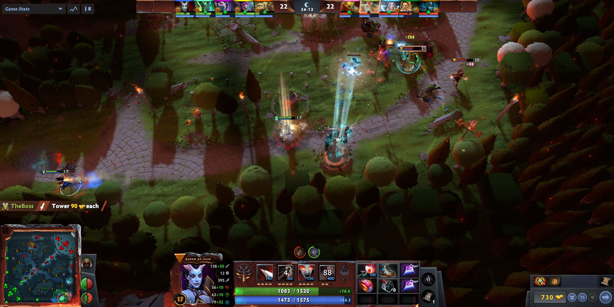 Dota 2: Queen of Pain, Miscellaneous Screenshot of a match