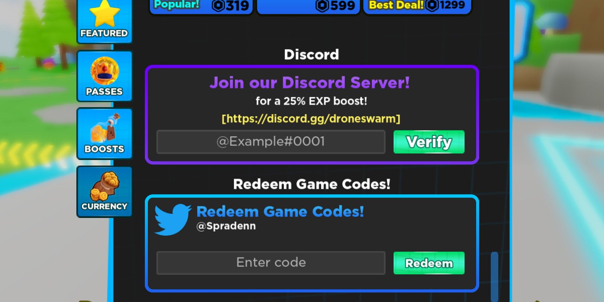 Drone Swarm Codes Redeem Page