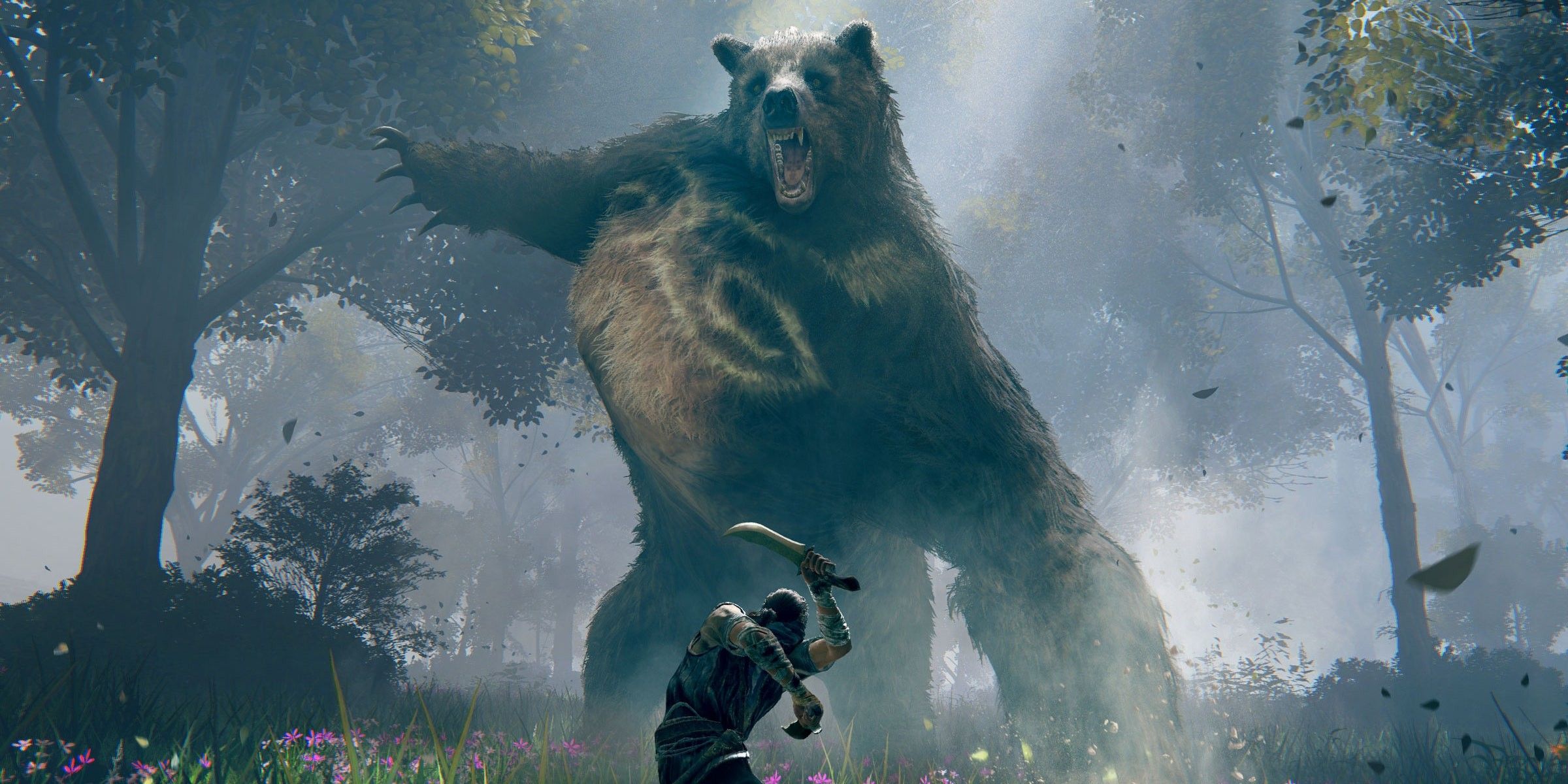 Elden ring screenshot of a player engaging a bear in combat