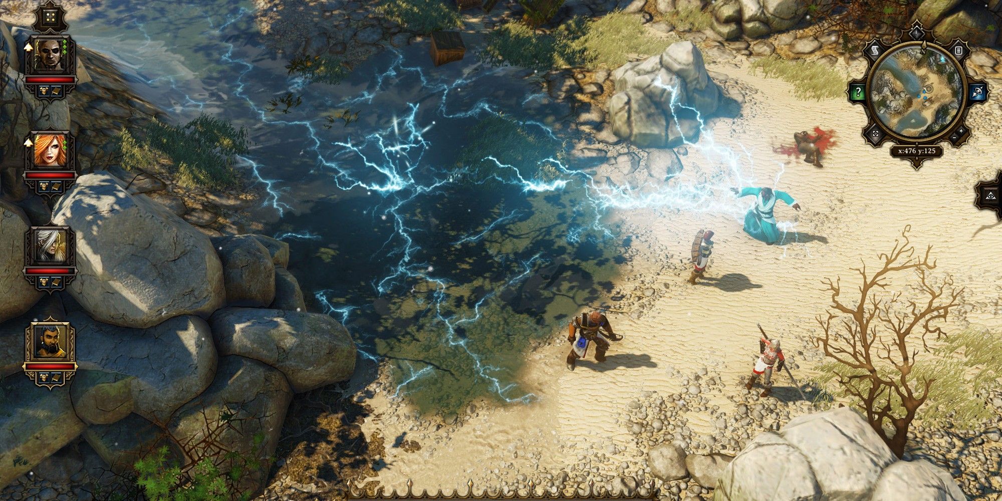 Divinity 2 electrified water with a 4 people party nearby