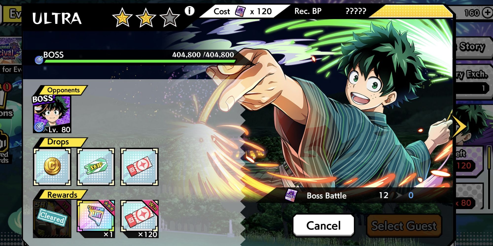 Event Boss selection page featuring Deku