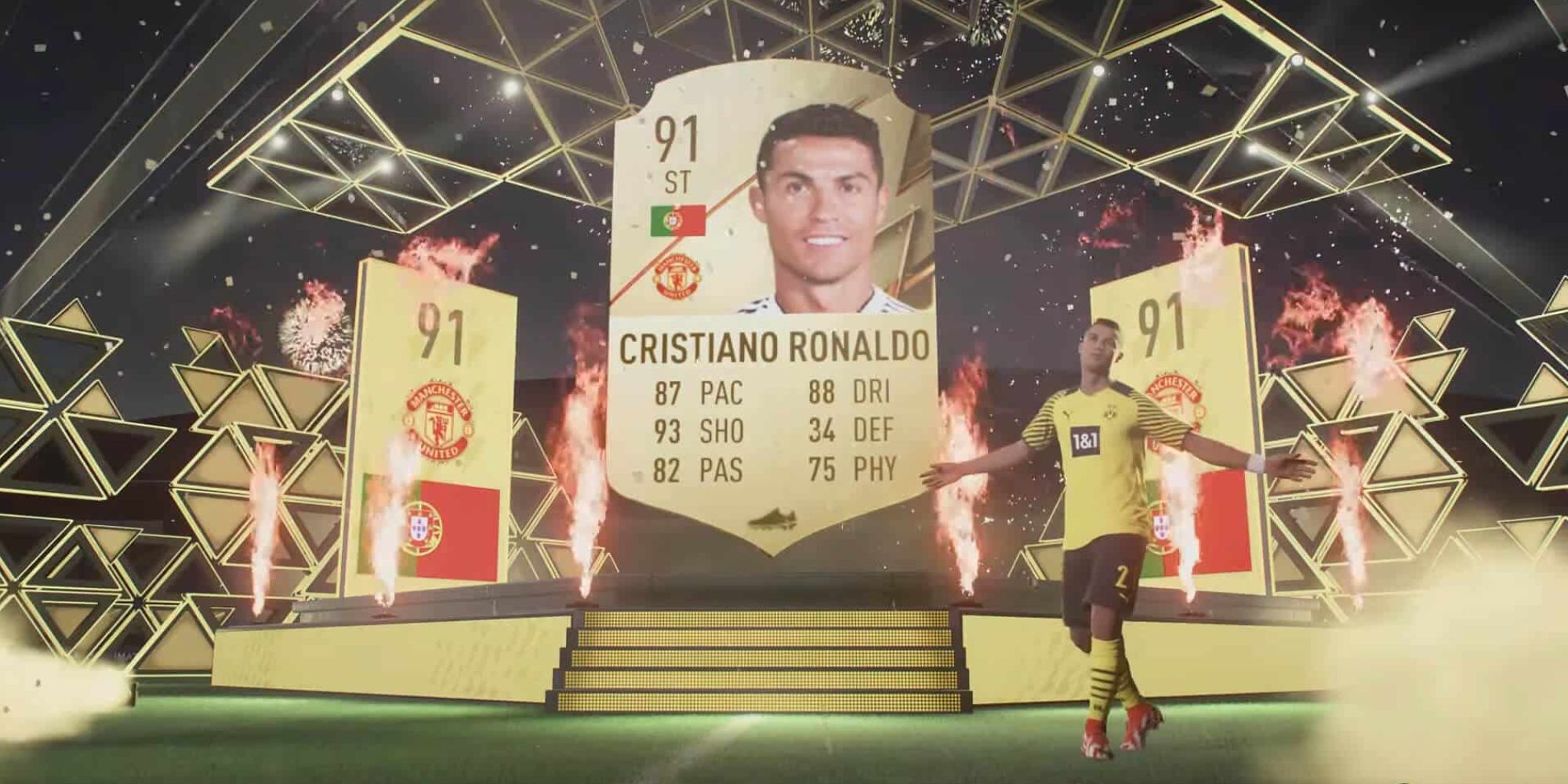 Ronaldo walking out during a pack opening in FIFA 22