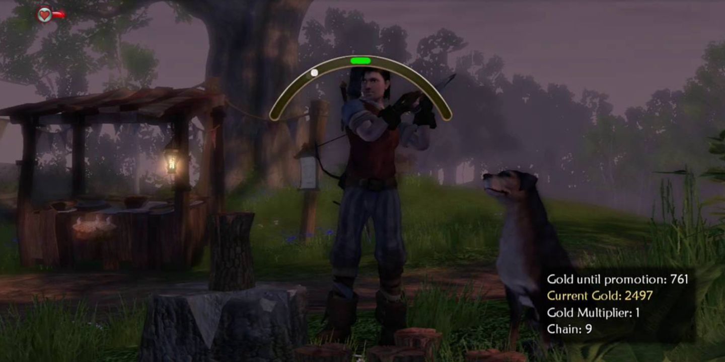 Hero doing a woodcutting job next to his dog in Fable 2