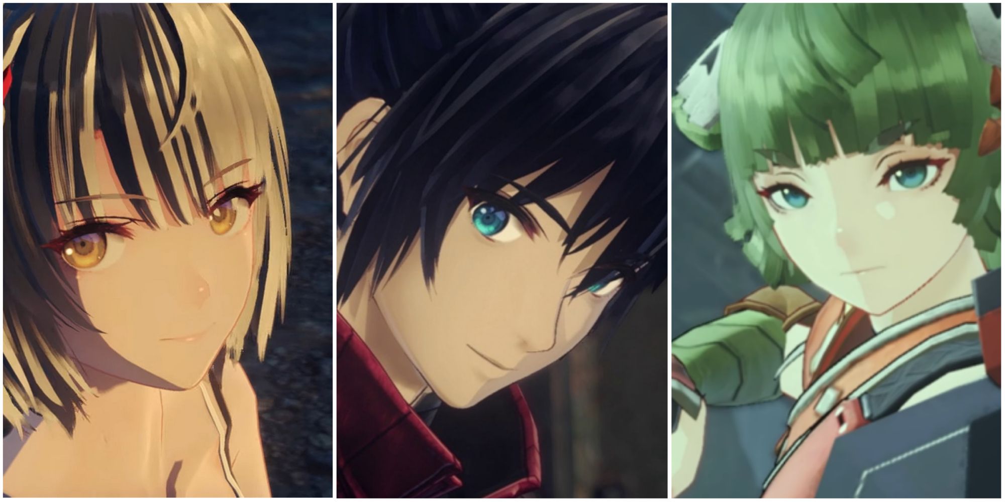 Split images of Mio, Noah and Juniper in Xenoblade Chronicles 3.