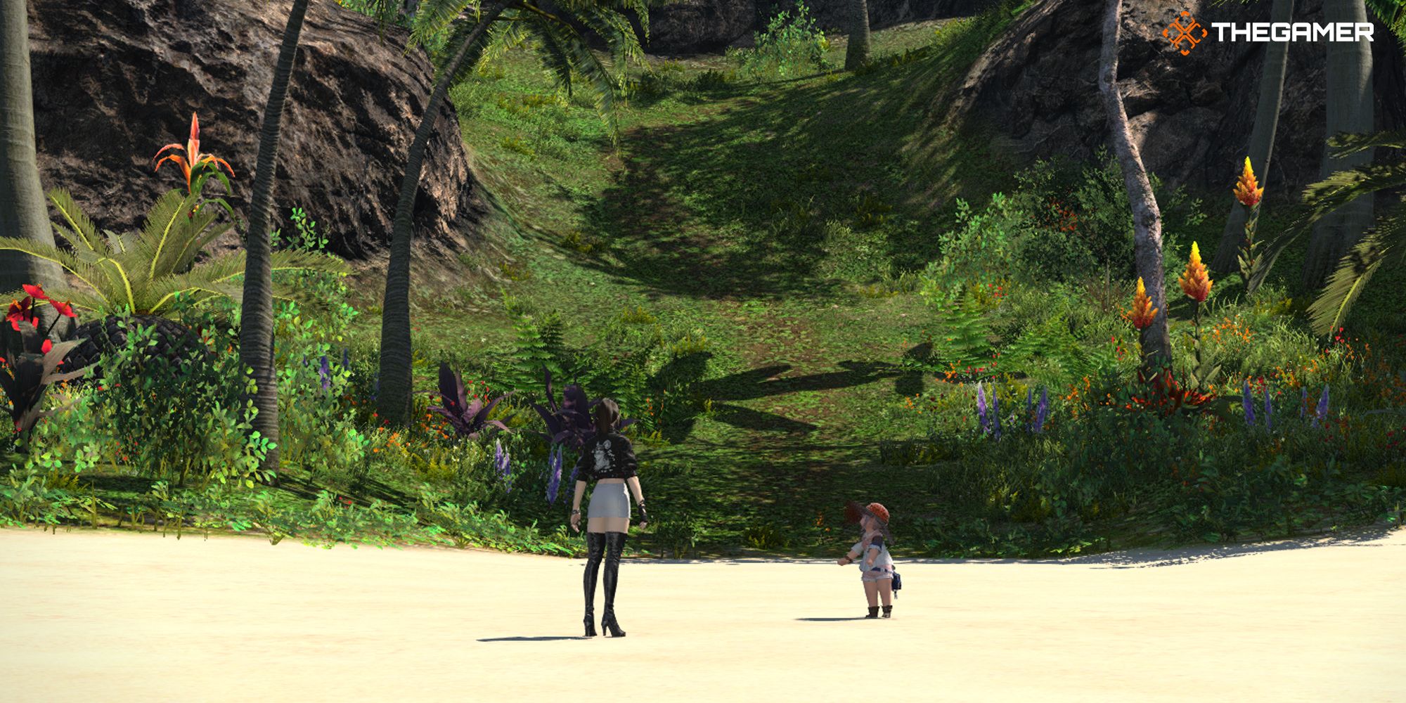 Final Fantasy 14 player and Tataru arrive at the Island Sanctuary