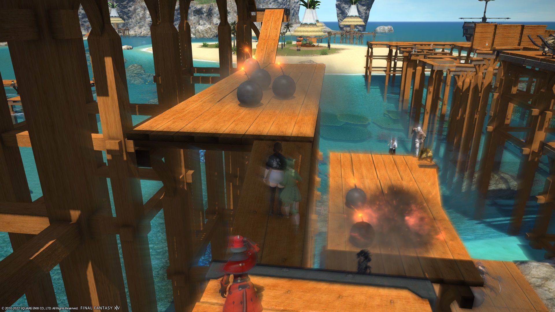 Final Fantasy 14 players attempting the Moonfire Faire assault course