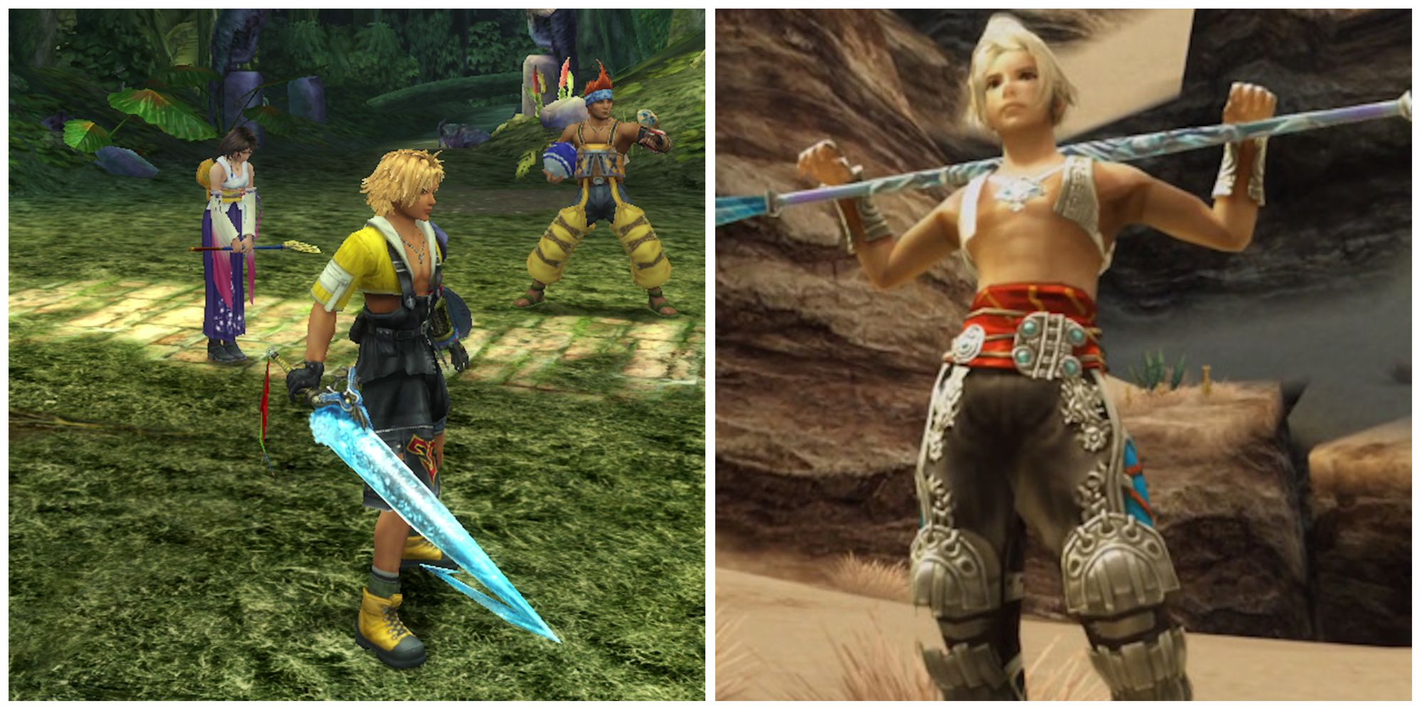 Final Fantasy X and Final Fantasy 12 split image Vaan and Tidus