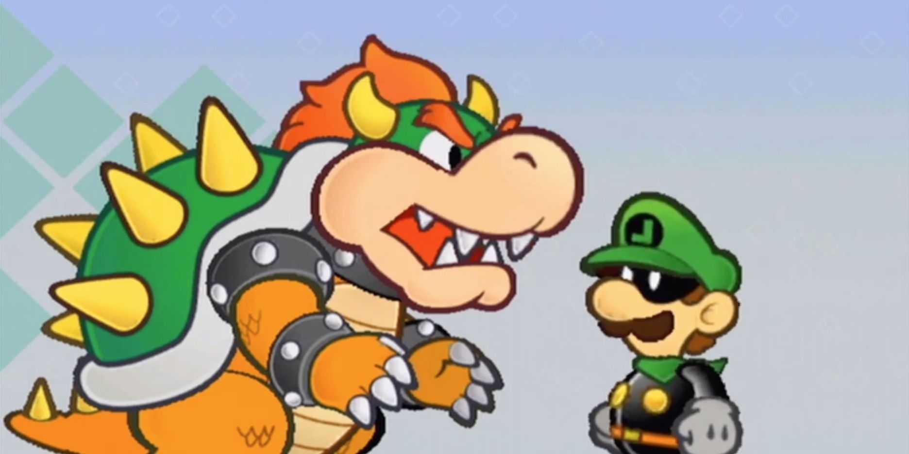 Bowser and Mr. L, definitely not Luigi, standing right before they face off