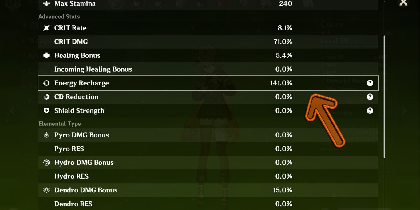 Genshin Impact Collei Stats Energy Recharge