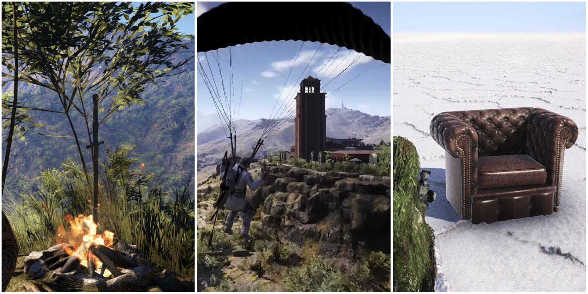 Ghost Recon Wildlands Hidden Locations Image Collage including references to Dark Souls, Assassin's Creed and The Matrix