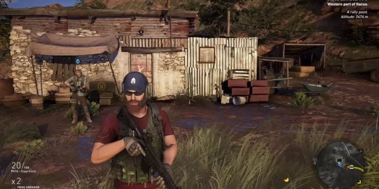 Player standing near squad-mate outside a safe house in Ghost Recon Wildlands