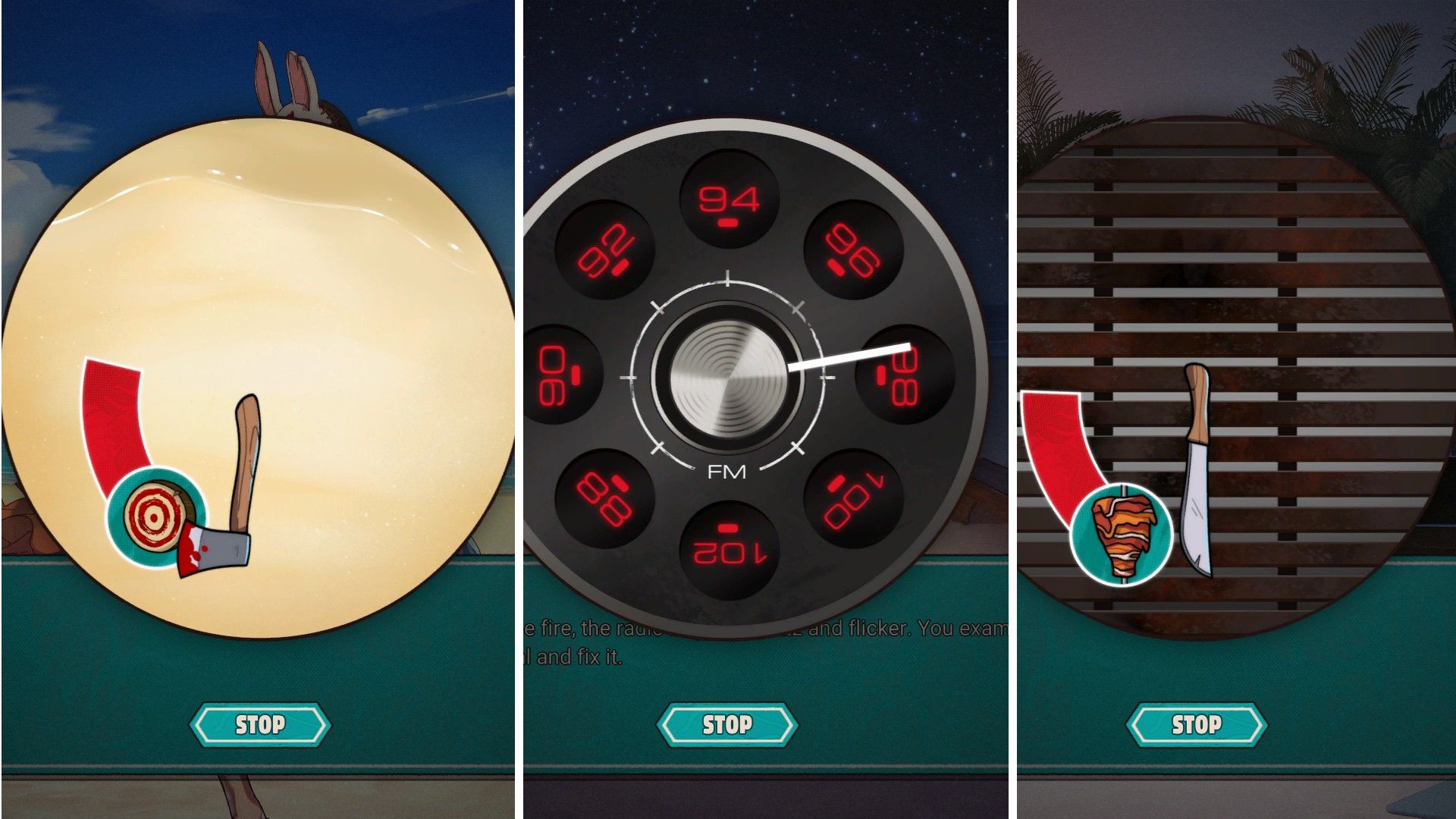 Three of the reaction time spinner minigames in Hooked On You
