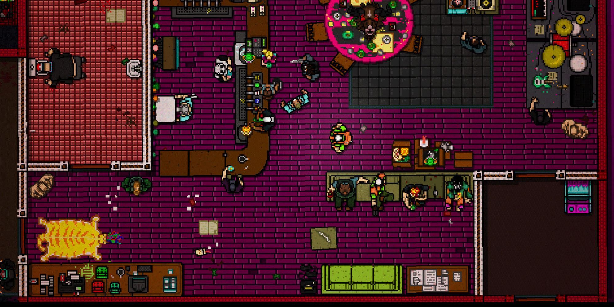 The interior of a sketchy room in Hotline Miami