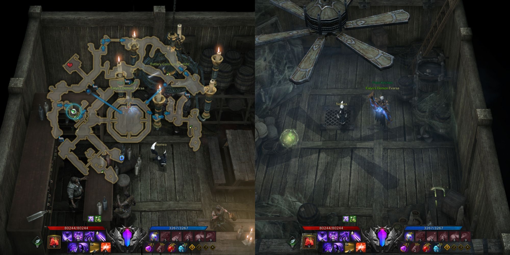 Lost Ark split image of Hypnos's Eyes Mokoko Seeds 2 and 3 location with minimap open and their hidden entrance