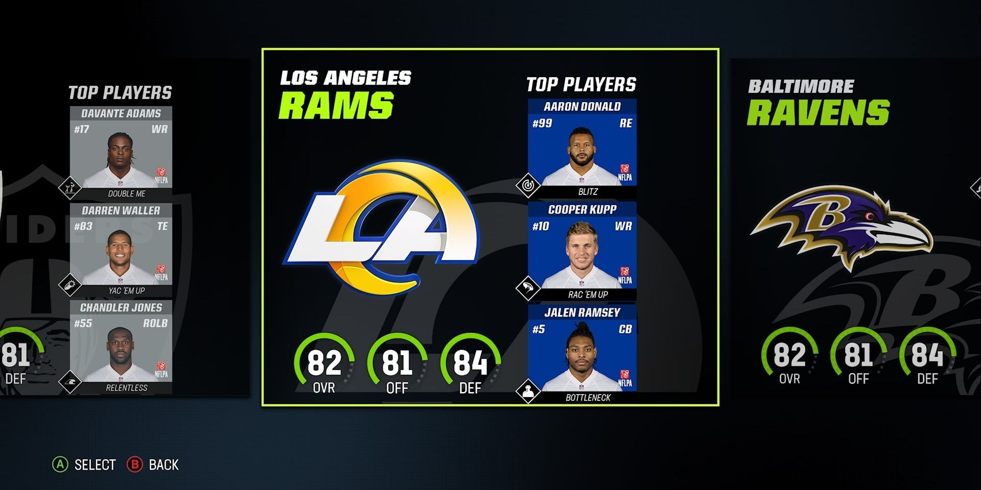 Rams team selection screen in Madden 23 Franchise Mode