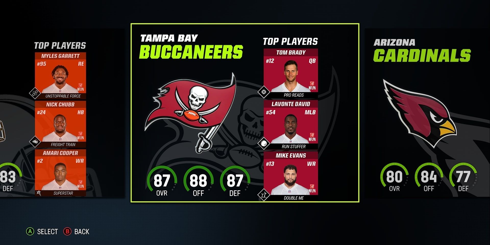 Buccaneers team selection screen in Madden 23 Franchise Mode