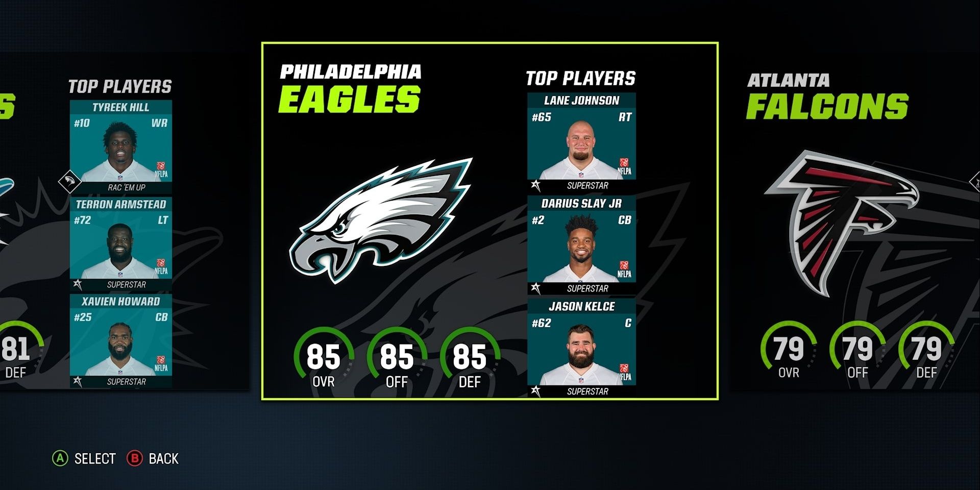 Eagles team selection screen in Madden 23 Franchise Mode