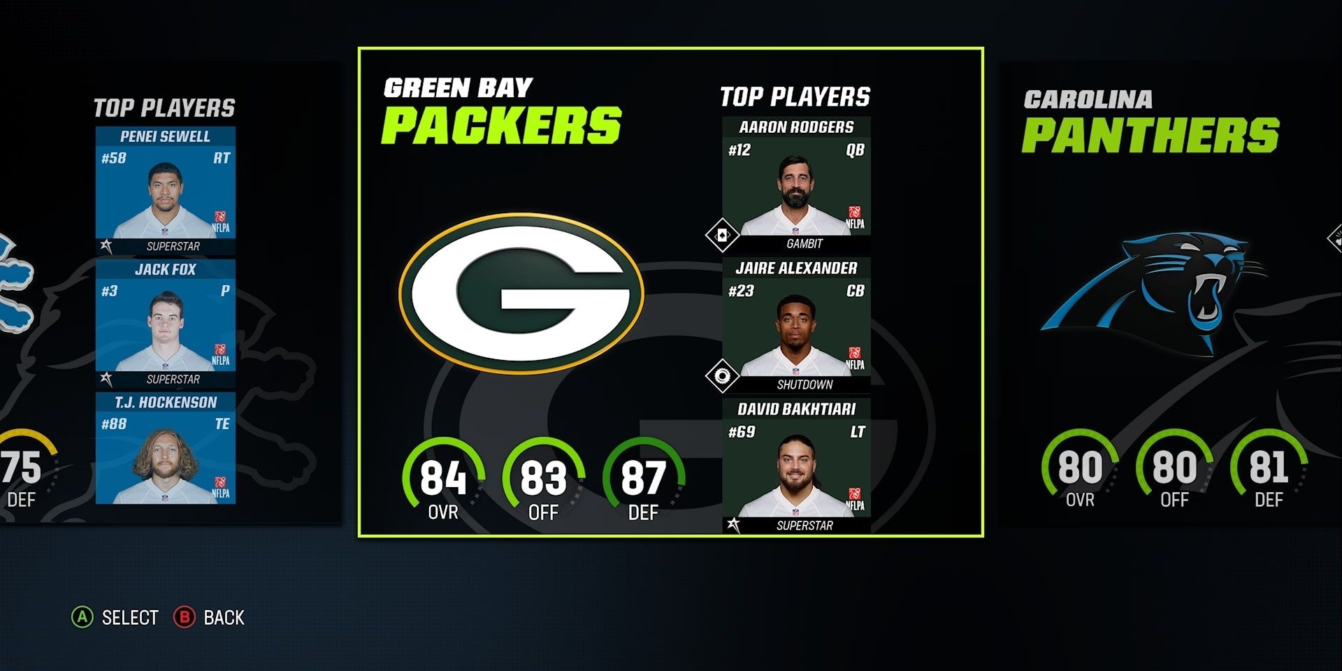 Packers team selection screen in Madden 23 Franchise Mode