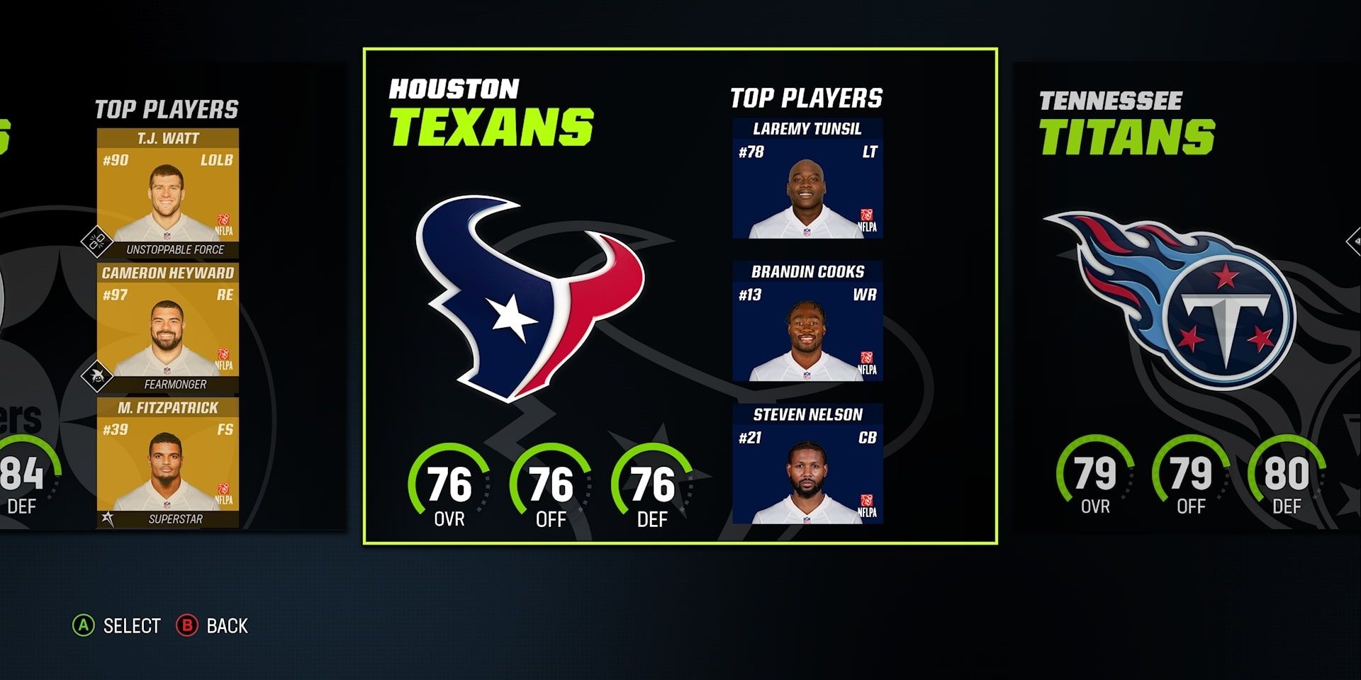 Texans team selection screen in Madden 23 Franchise Mode