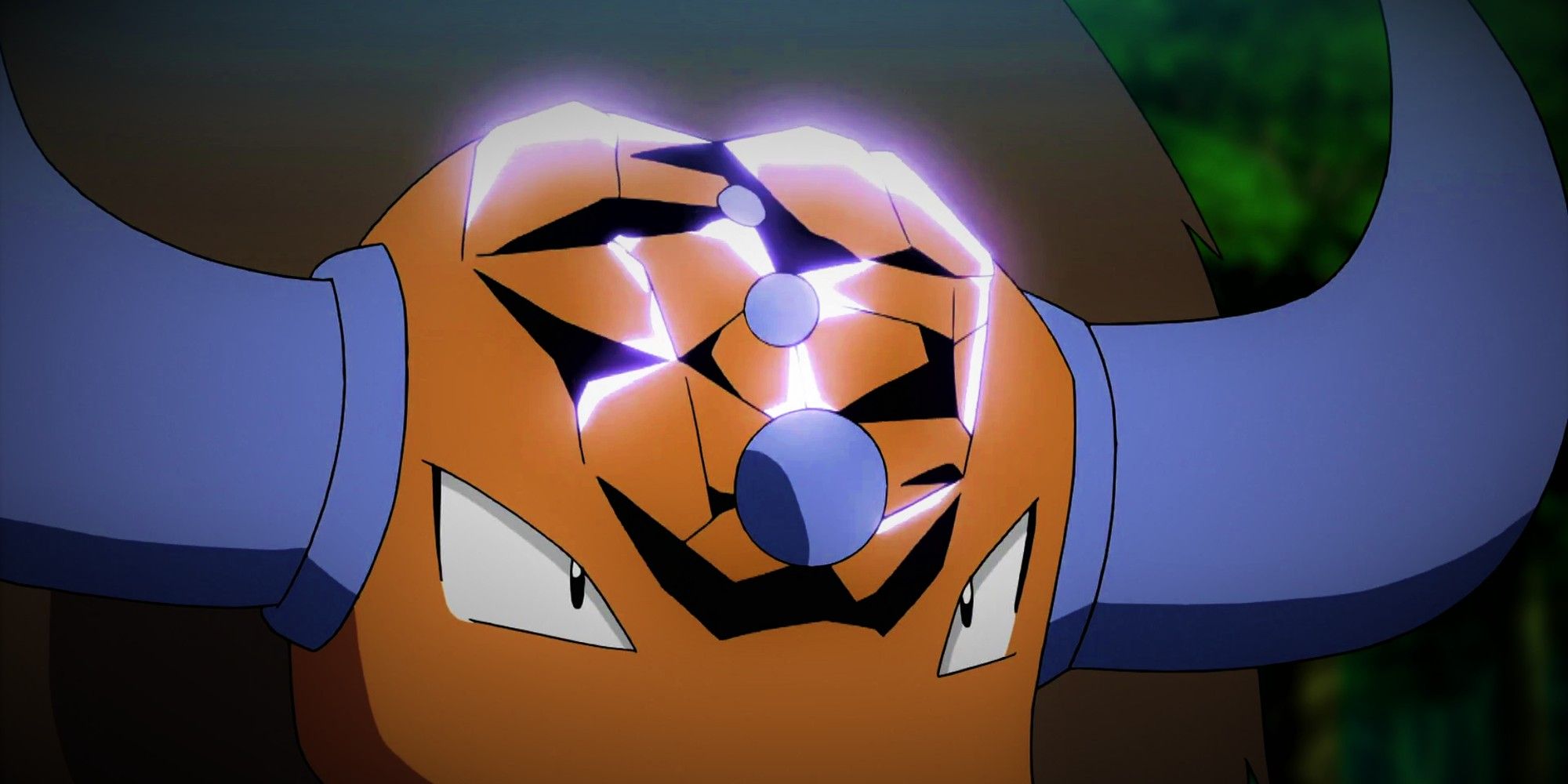 Tauros using Iron Head from the anime looking angry