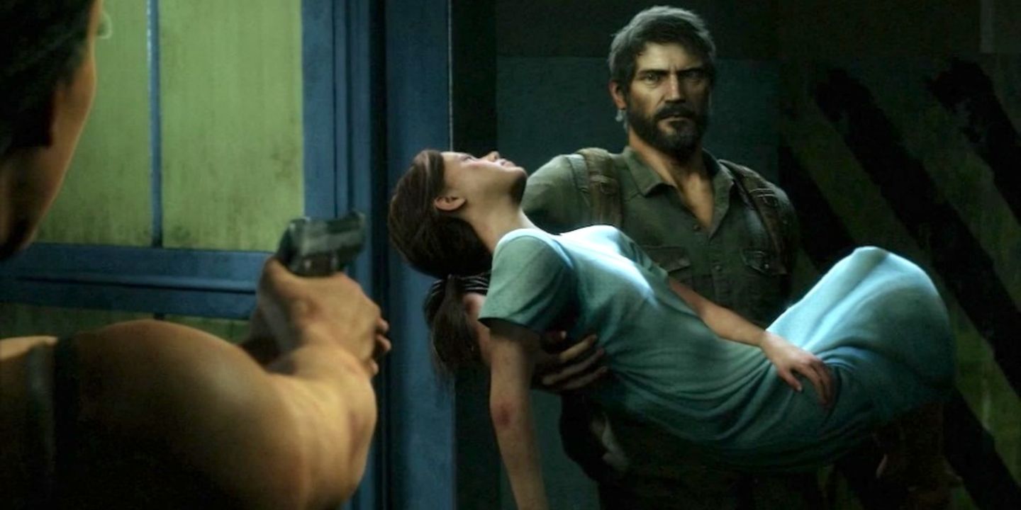 Joel saving Ellie at the end of the Last of Us