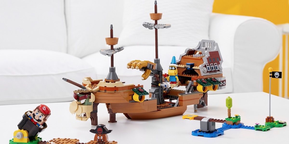 Lego Bowser's Air Ship on a table in a living room