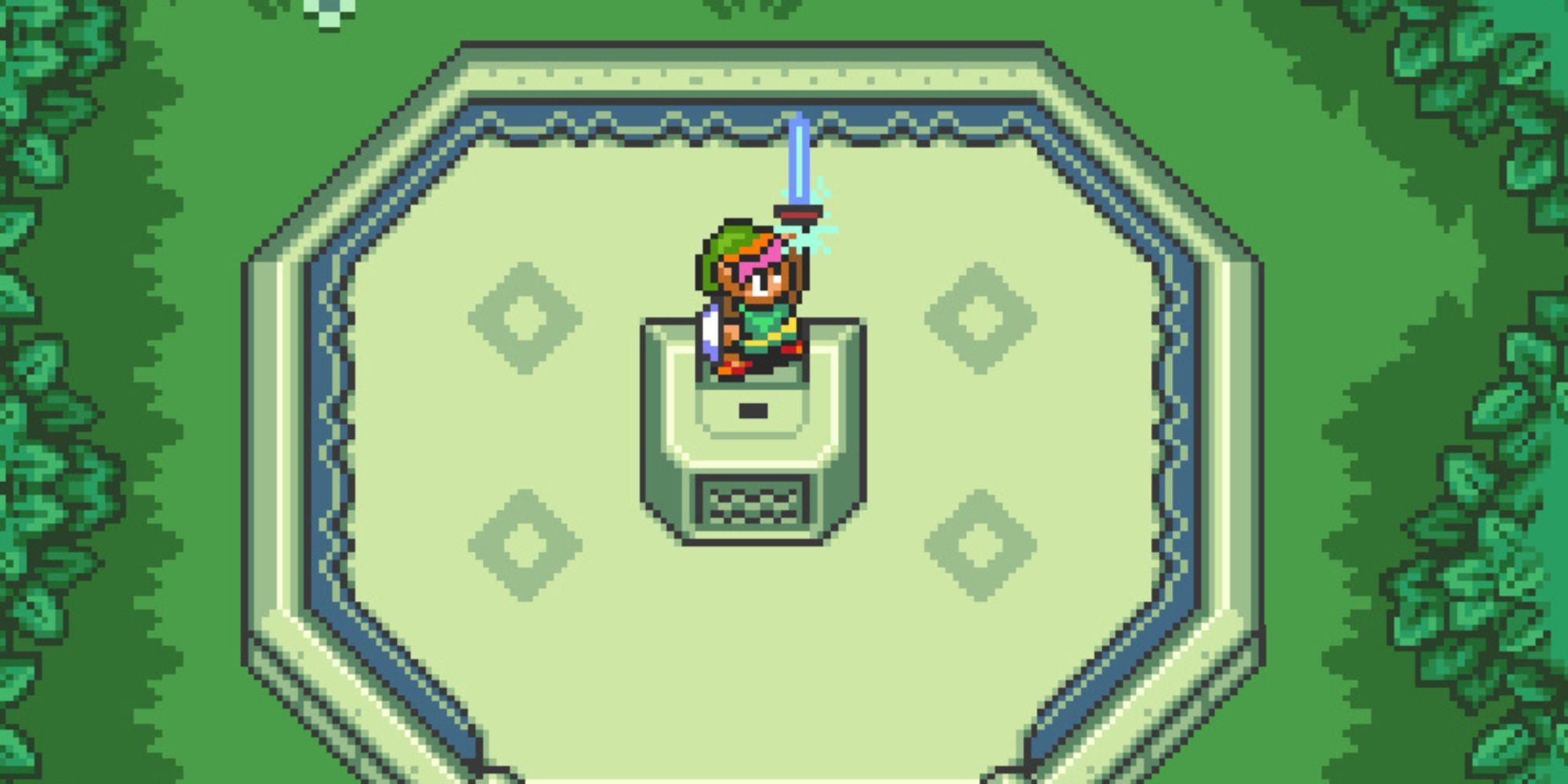The Legend Of Zelda: A Link to the Past - Link holds the Master Sword in the Lost Woods