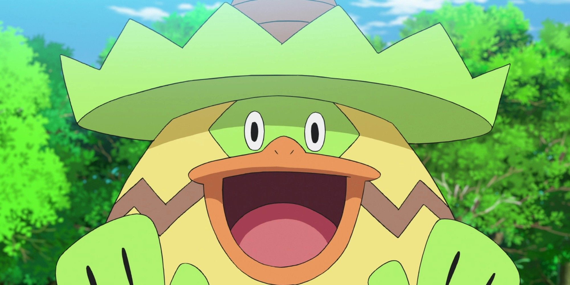 Pokemon: Ludicolo from the anime looking excited and smiling