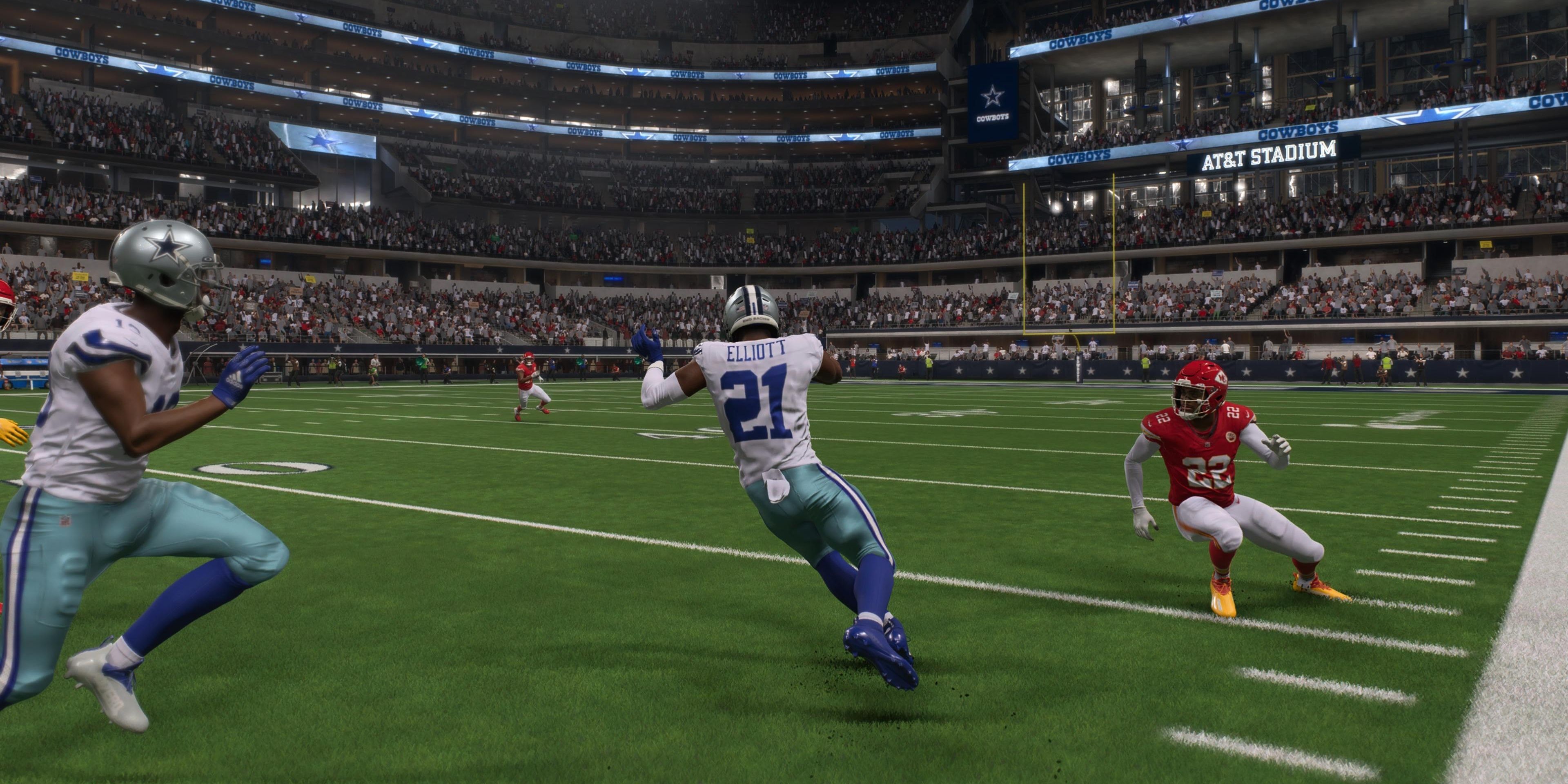 ezekiel elliot juking out defender madden 23