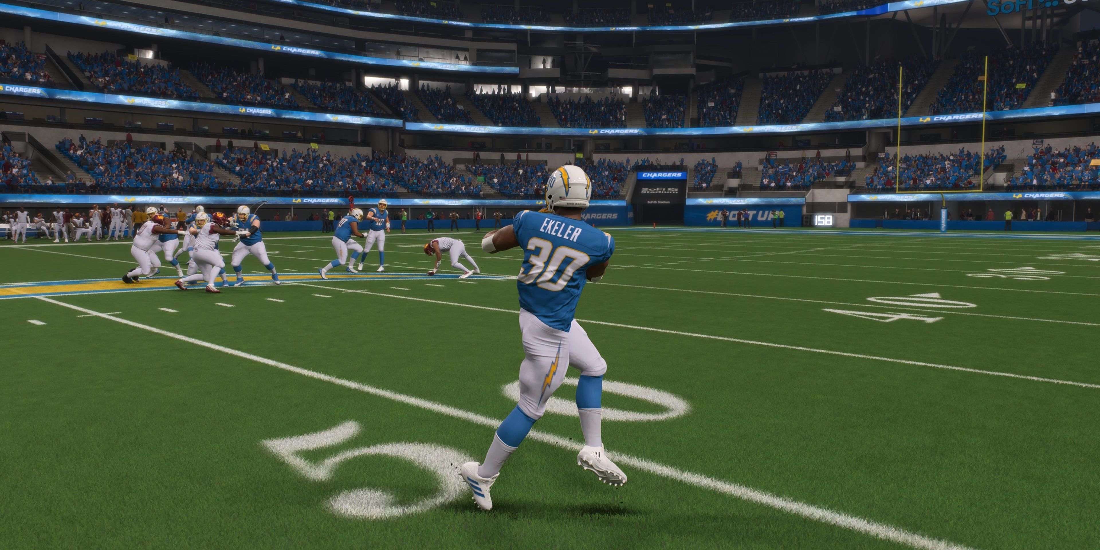 austin ekeler making a catch in the flat madden 23