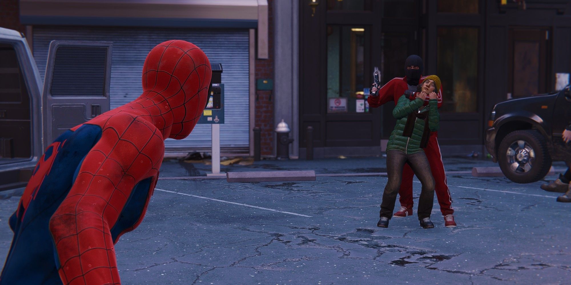 Marvel's Spider-Man Keeping The Peace Quest Thug threatning the civilian