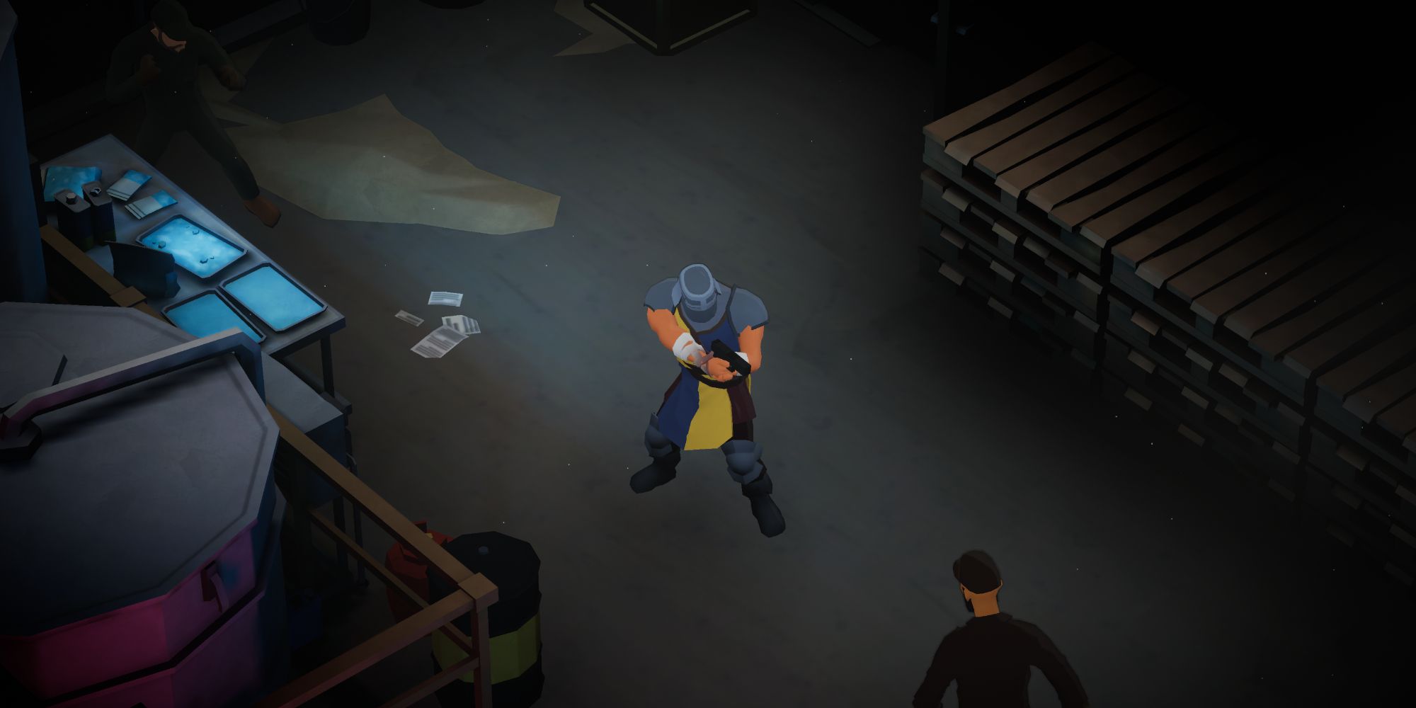 A Knight aiming a pistol at his opponent in Midnight Fight Express