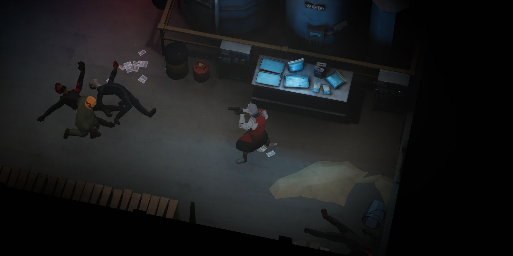Using a gun on an enemy in Mission 1: The Factory in Midnight Fight Express