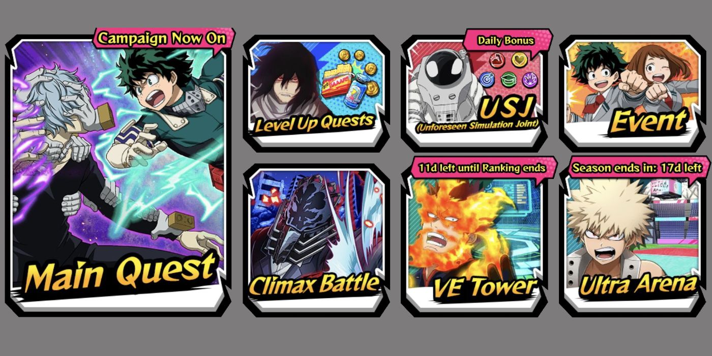 My Hero Ultra Impact Quest hub screen