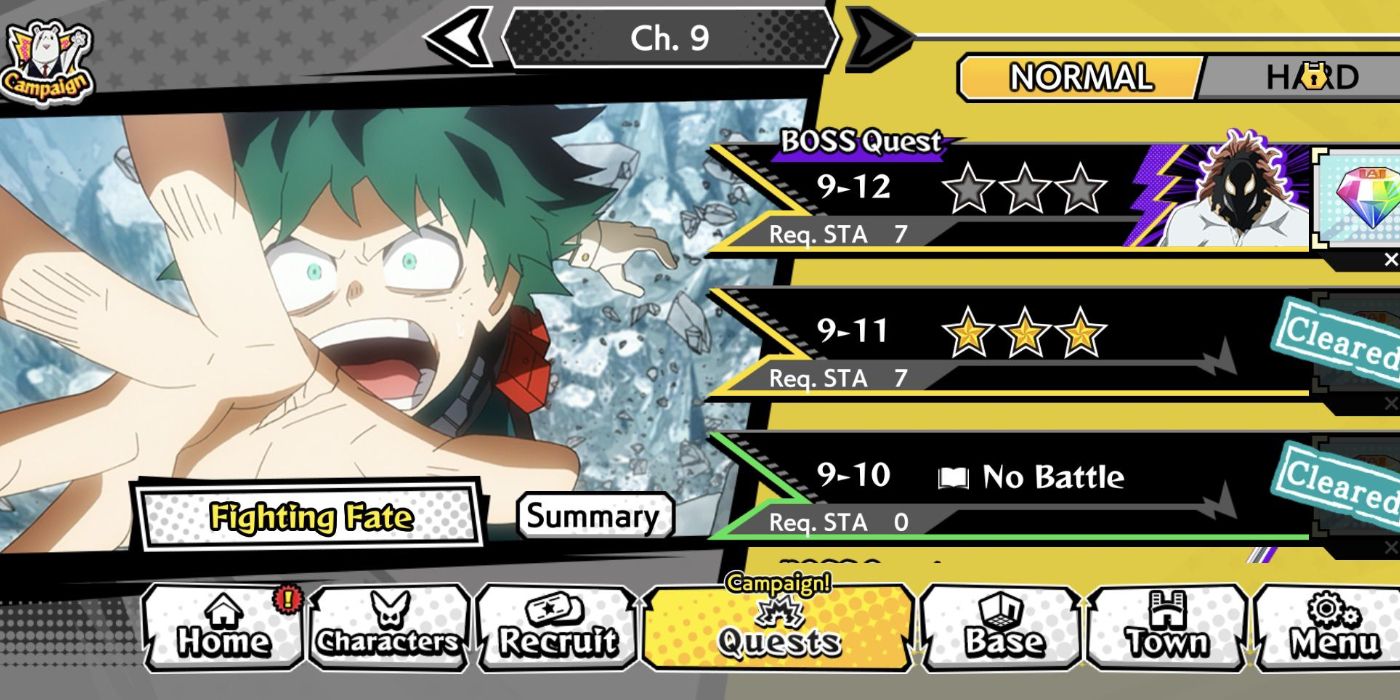 My Hero Ultra main quest screen