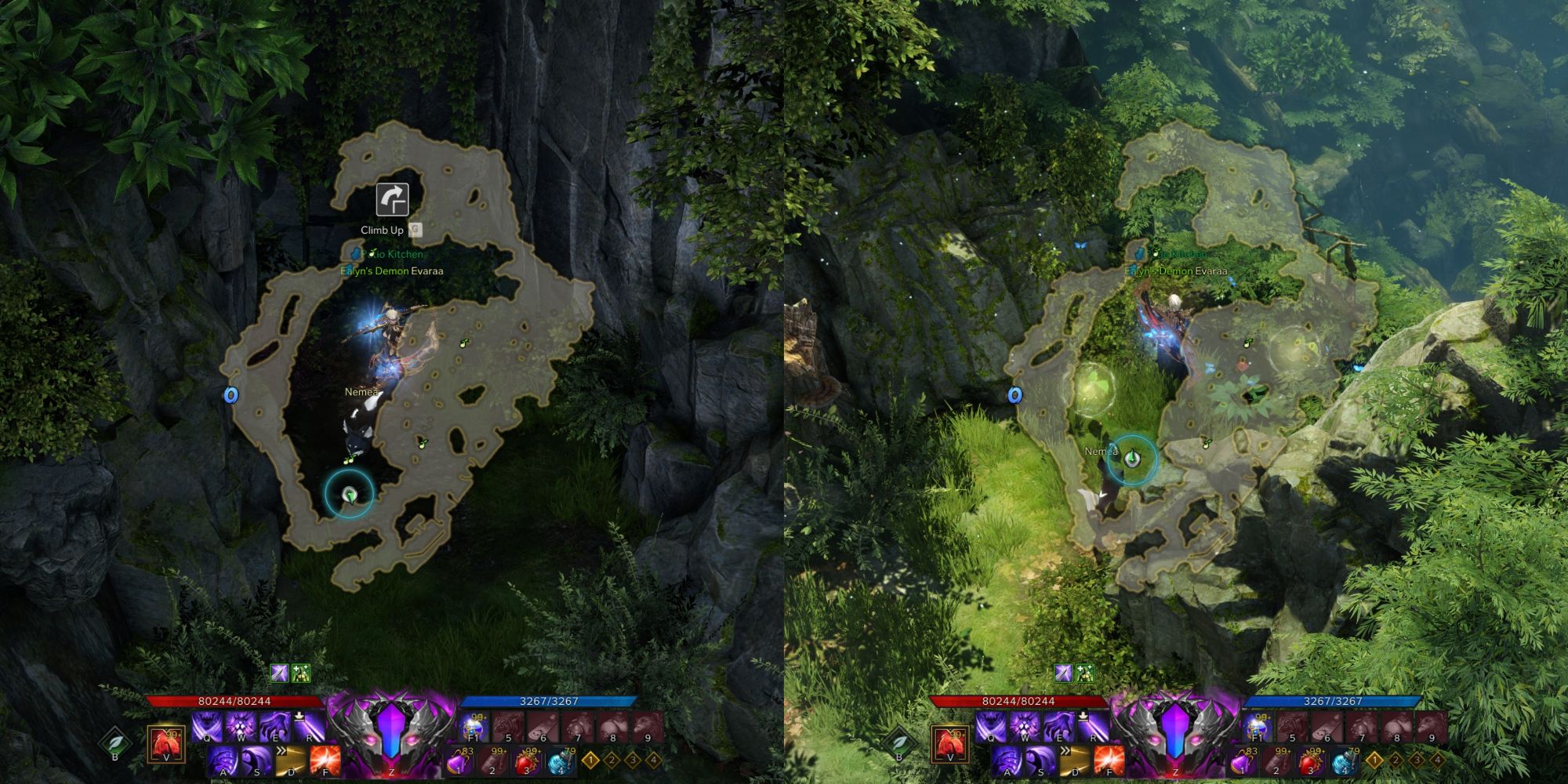 Lost Ark split image of Naruni Island Mokoko Seeds 2 and 3 location with minimap open and their hidden location