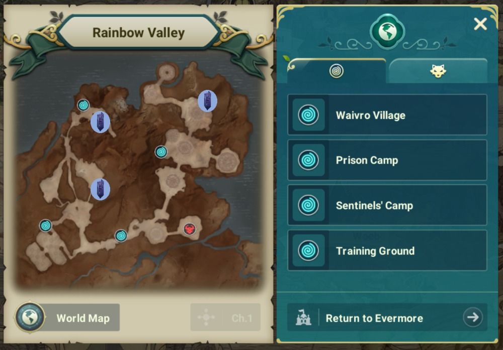 Ni No Kuni Cress Worlds - Rainbow Valley map with Vistas