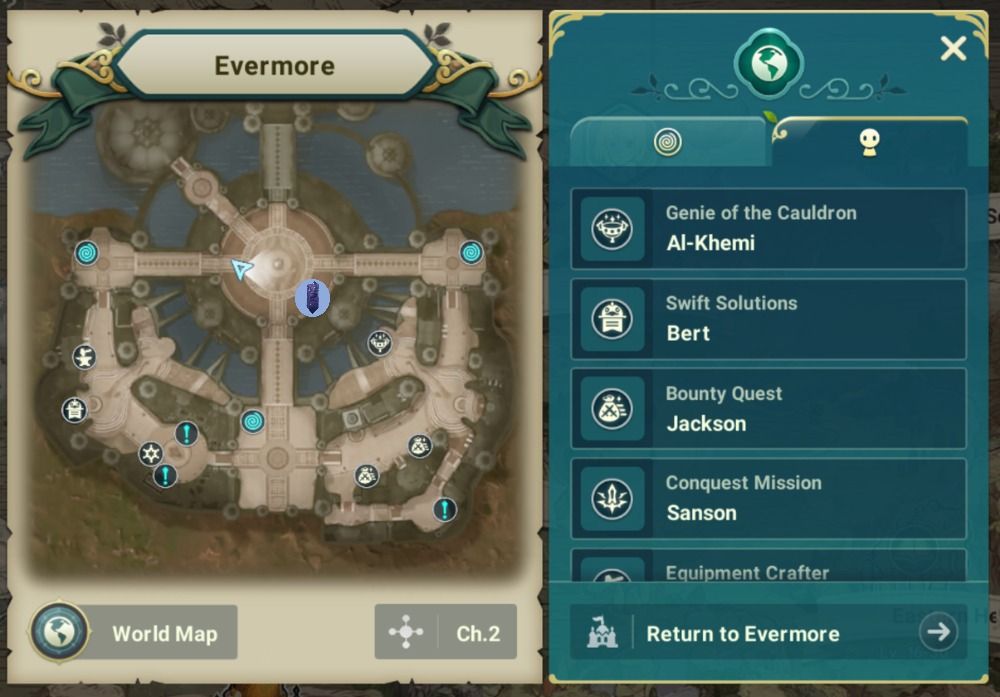 Ni No Kuni Cross Worlds - Evermore map with Vistas