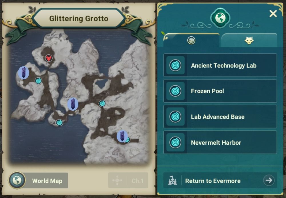 Ni No Kuni Cross Worlds - Glittering Grotto map with Vistas