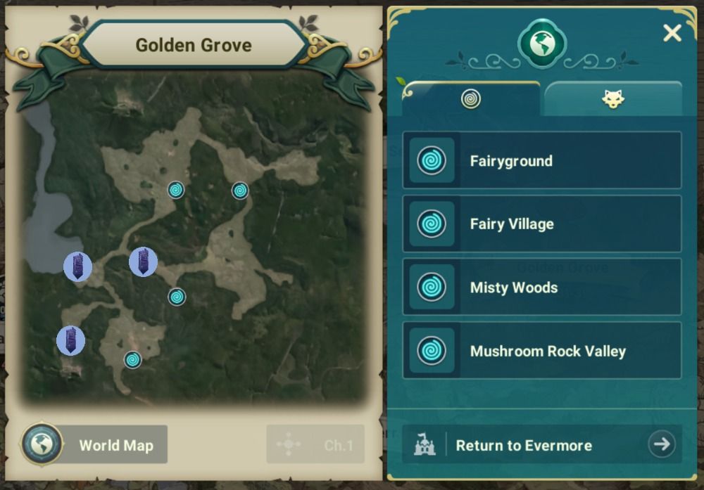 Ni No Kuni Cross Worlds - Golden Grove map with Vistas