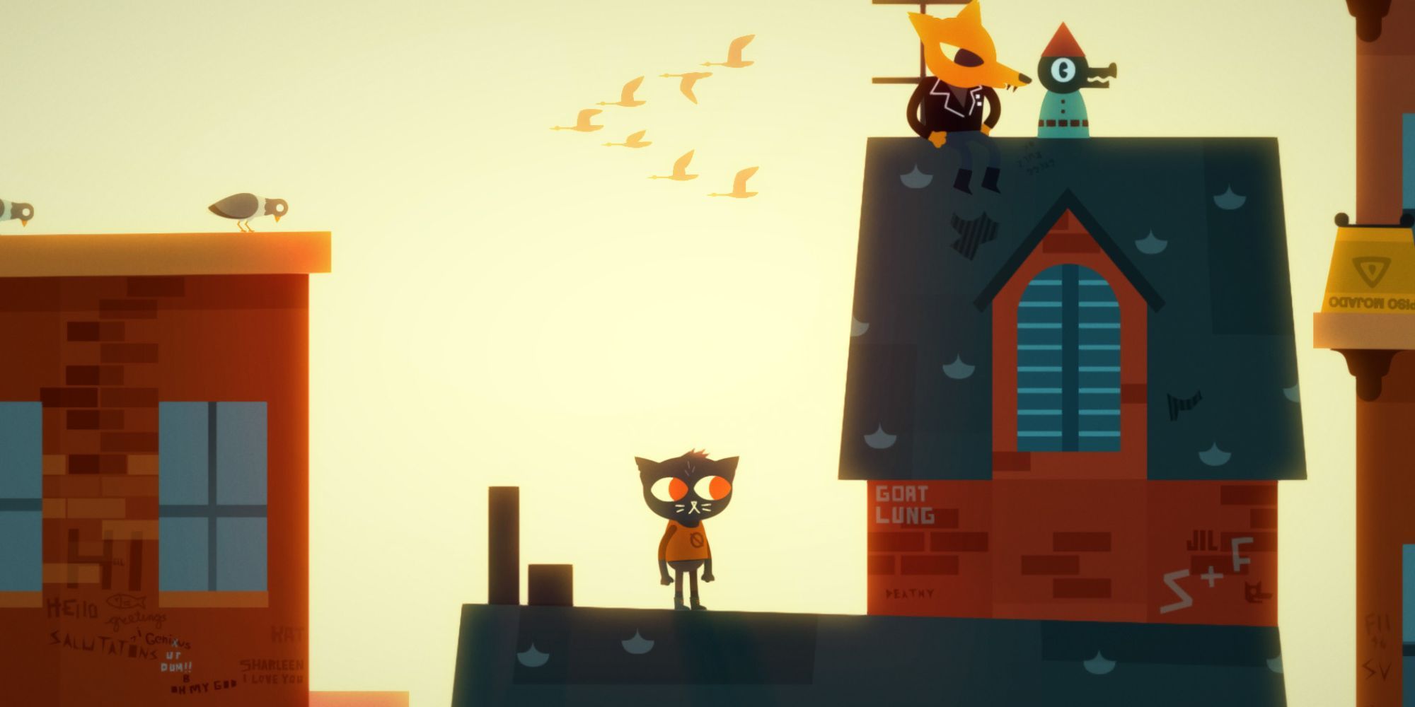 Mae stands on a roof by Gregg